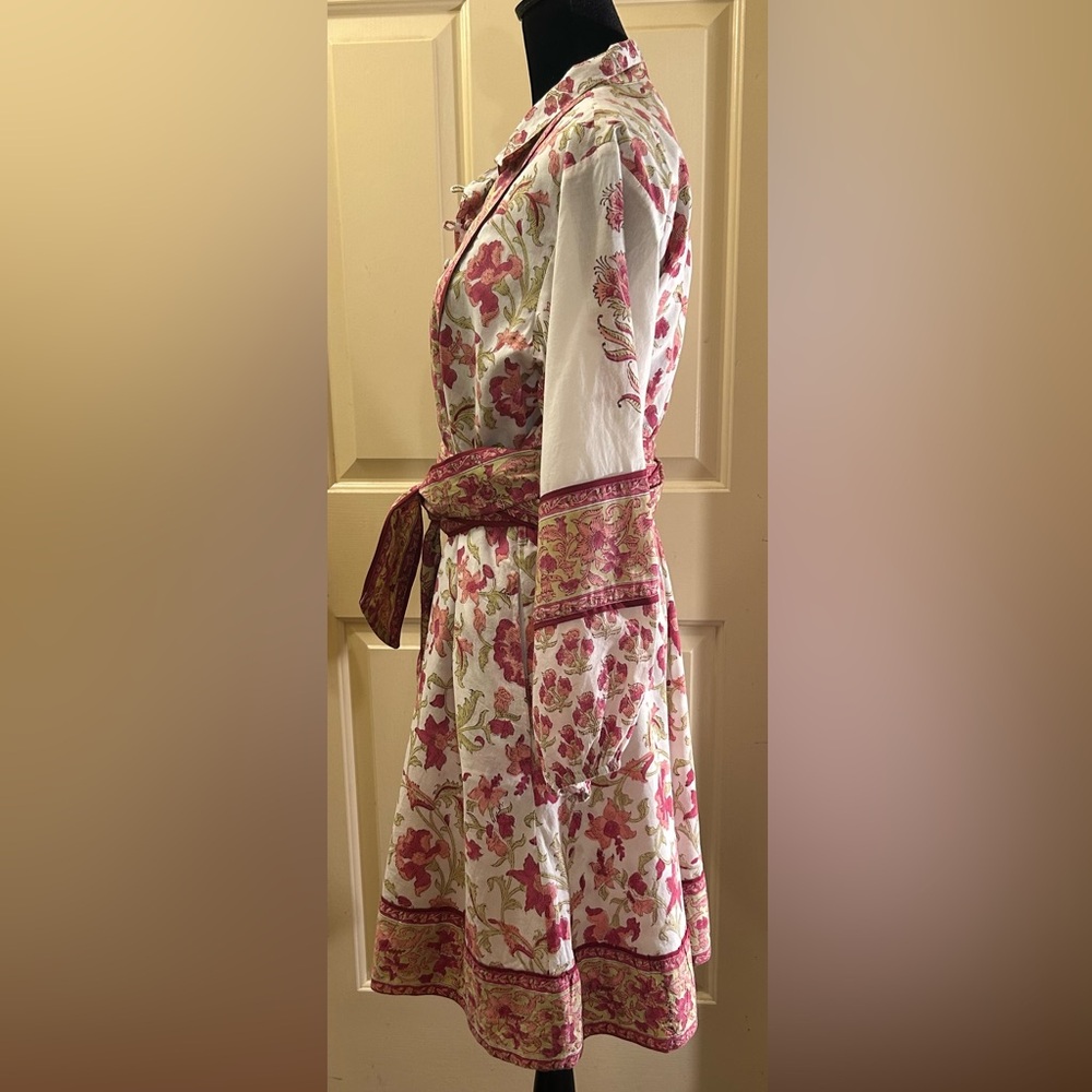 Anthropologie Sue Sartor Vintage Poppy Floral Bohemian Dress with Pink Accents - Picture 4 of 9